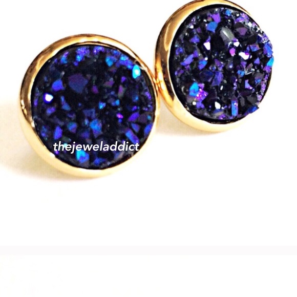 3 for 15🎀 purple-blue chunky Drusy style studs - Picture 2 of 6